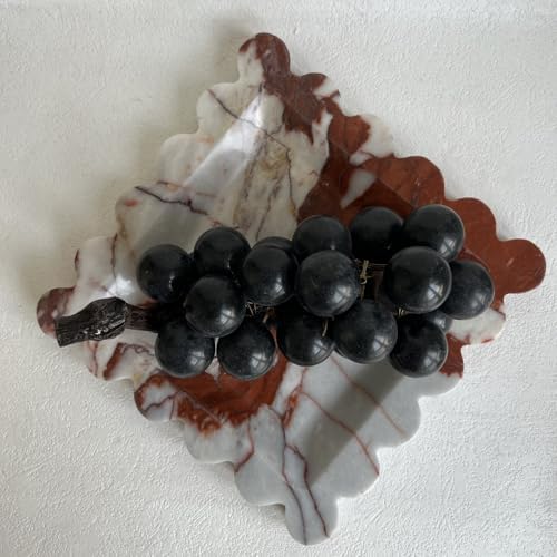 Vintage Natural Marble Tray Small Ornaments Scalloped Tray Handmade Storage Dish for Counter, Vanity, Dresser, Nightstand and Desk (Calacatta Red)