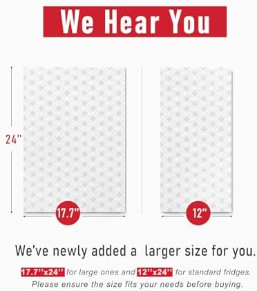 Cooyes Refrigerator Liners, Non-Slip Fridge Liners Washable, Absorbent Refrigerator Shelf Liner for Kitchen Cabinets, Non-Adhesive Refrigerator Mats Fridge bin Liners 12" x 24", 6Pcs