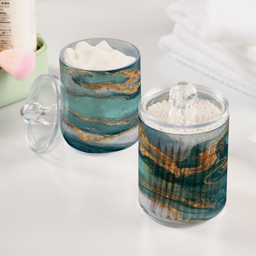 MNSRUU 4 Pack Qtip Holder Organizer Dispenser Teal Green Modern Fluid Art Bathroom Containers Bathroom Vanity Storage Canister Apothecary Jars for Cotton Swabs/Pads/Floss