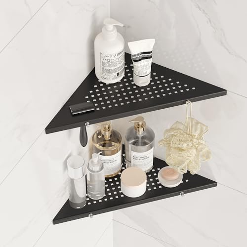 Qeke 10" Corner Shower Shelf, 2 Pack Tile Corner Shelves, Matte Black