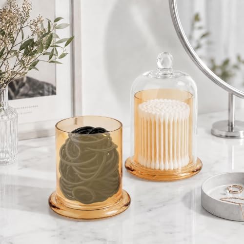 Qtip Holder Glass Apothecary Jars with Lids Bathroom Storage Orange