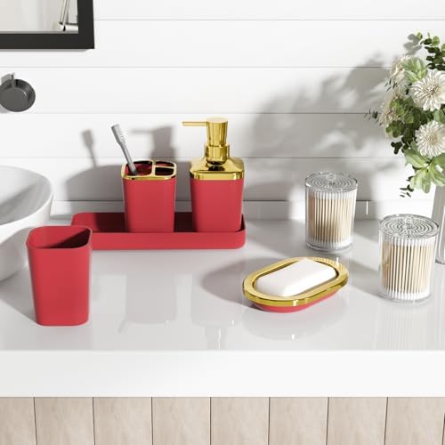 XLHOMO Bathroom Set, Red Bathroom Accessories, 9PC Burgundy Bathroom Set