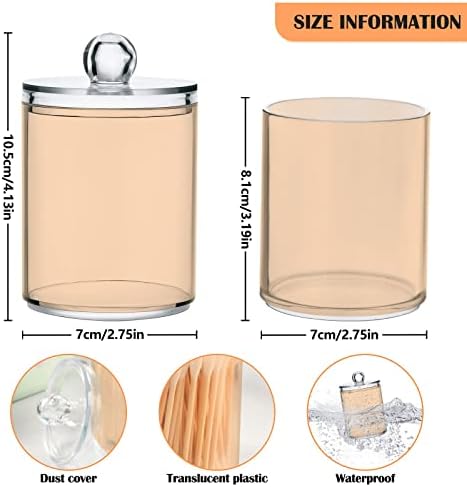 SHJI Peach Puff Qtip Holder Organizer Dispenser Cotton Swabs Cans Plastic Jars with Lid Set 4 Pack Bathroom Storage Canister for Cotton Ball Floss Cotton Pads