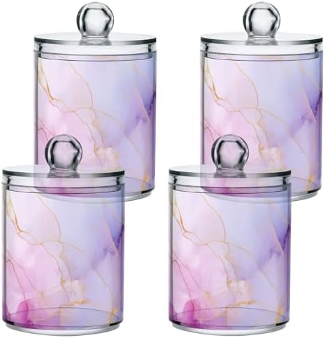 4 Pack Qtip Holder Dispenser with Lids, Watercolor Gold Blue Marble Plastic Storage Containers,Bathroom Canisters Organizer for Cotton Ball, Cotton Swab, Cotton Round Pads, Floss 21215355