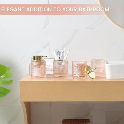 Pink Glass Bathroom Accessories Set with Foaming Soap Dispenser