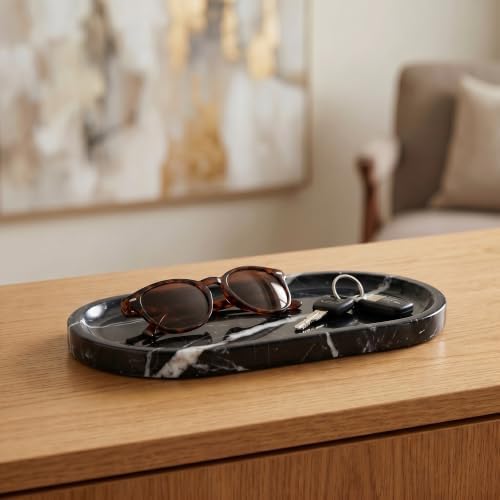 YKAJO Nero Marquina Oval Marble Tray, 9.8x4.7 Vanity Perfume Organizer