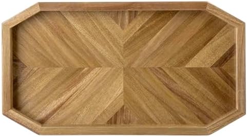MyGift 15.7 Inch Chevron Design Premium Solid Acacia Wood Octagonal Decorative Vanity Tray – Elegant Serving Tray, Stylish Home Décor for Bathroom, Bedroom & Living Room