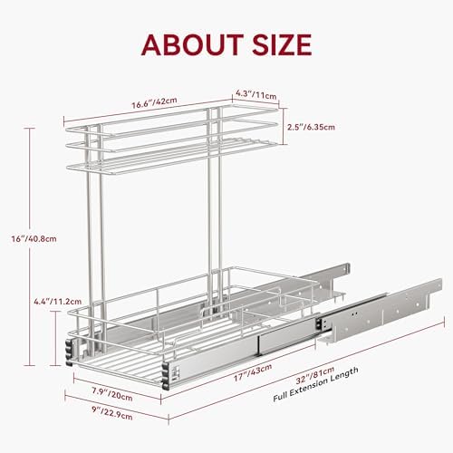 2 Pack Under Sink Organizer 9"W X17"D, Pull Out Cabinet Organizer 2 Tier,