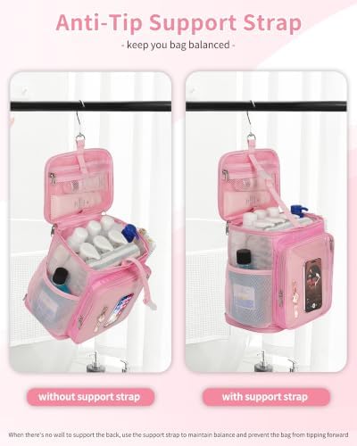 CUBETASTIC Mesh Shower Caddy Bag Portable - Large Capacity Shower Bag with Waterproof Phone Pocket & Sturdy Hook, Dorm Shower Caddy for Travel, Gym, College Essentials for Women & Men (Pink, M)