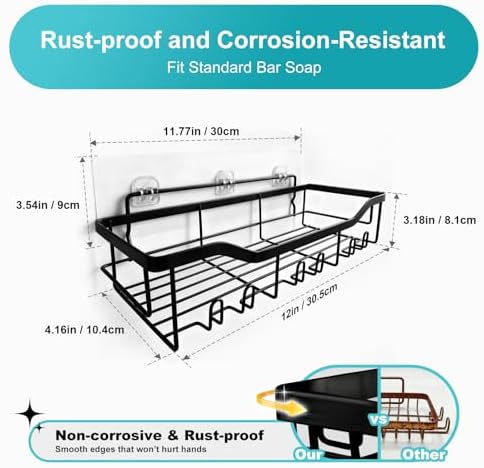 Shower Caddy with Hooks,Shower Shelf - 201 Stainless Steel Shower Rack,Anticorrosive,Rust-proof and Waterproof Bathroom Shelvs Storage and Organization - Black Shower Shelves