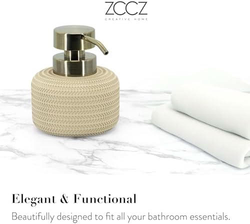 ZCCZ Beige Bathroom Accessories Set 4 Pcs - Toothbrush Holder, Soap Dispenser, Vanity Tray, Tumbler - Countertop Organizer for Bathroom Decor - Stylish and Functional Accessory Set for Home