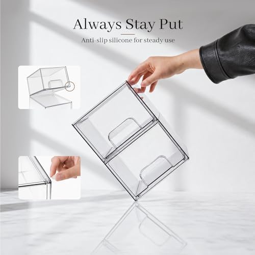 TIPGO Clear Stackable Storage Drawers, Acrylic Bathroom Makeup Organizer, Plastic Bins for Art Tool & Sketch, Durable Containers for Countertop, Cabinet, Vanity, Medicine Organization