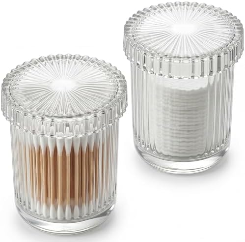 rejomiik 2 Pack Thick Glass Qtip Holder Apothecary Jars with Lids, Clear