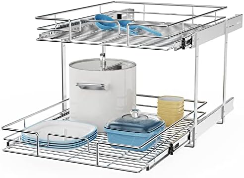 ROOMTEC Individual Pull Out Cabinet Organizer (22½"W x 21½"D), 2 Tier Spice Rack Organizer for Cabinet, Slide Out Drawer Pantry Shelf Organization and Storage for Kitchen Bathroom