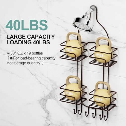 SRIWATANA Shower Caddy Hanging, Shower Organizer with Razor Hooks, Bronze