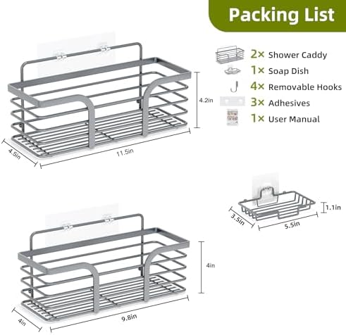 Yougai Dark Gray Shower Shelves, Bathroom Organizers and Storage