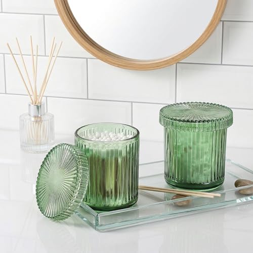 2 Pack Glass Qtip Holder, Qtip Dispenser Bathroom Storage Jars-Green
