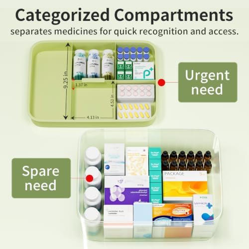 Clear Medicine Organizer Storage Box with Removable Tray, Green