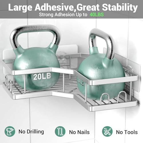 AKTECKE Corner Shower Caddy Bathroom Organizer: Adhesive Shower Rack Bathtub Shelves - 3Pack No Drilling Shower Shelf For Inside Shower - Stainless Steel Rustproof Bathroom Stuff