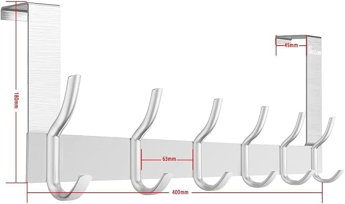 Over The Door Hanger 12 Hooks Silver, Door Hooks for Hanging Clothes, Coats, Towels, 44Ib Maximum Load Weight
