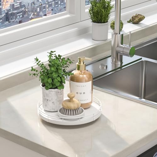 Oroyutor 9-Inch Oak Lazy Susan Vanity Tray, White Finish