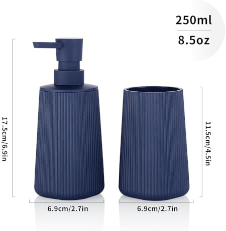 YAUKPH Bathroom Soap Dispenser and Toothbrush Holder Striped Blue