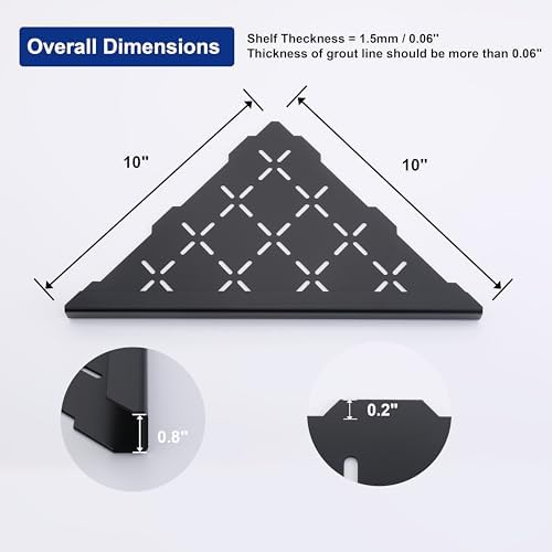 10" Corner Shower Shelf, 2-Pack Shower Shelves SUS304 Stainless Steel Bathroom Shelves for Tile Walls, Recessed Corner Shelf Organizer Rack, No Drilling (Matte Black)