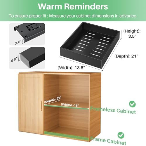 Pull out Cabinet Organizer, 21"Deep, Heavy Duty Full-Extension Slide out Drawers for Kitchen Cabinets with Nano Adhesive, Roll Out Shelf Sliding Cabinet for Pots, Bathroom, Pantry, Under Sink, Black