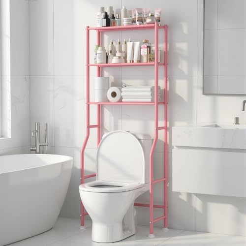Livilord 3-Tier Over Toilet Storage Rack, Anti-Wobble, Pink