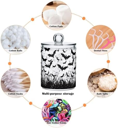 2 Pack Plastic Qtips Holder Bats Bathroom Organizer Canisters for Cotton Balls/Swabs/Pads/Floss,Plastic Apothecary Jars for Vanity