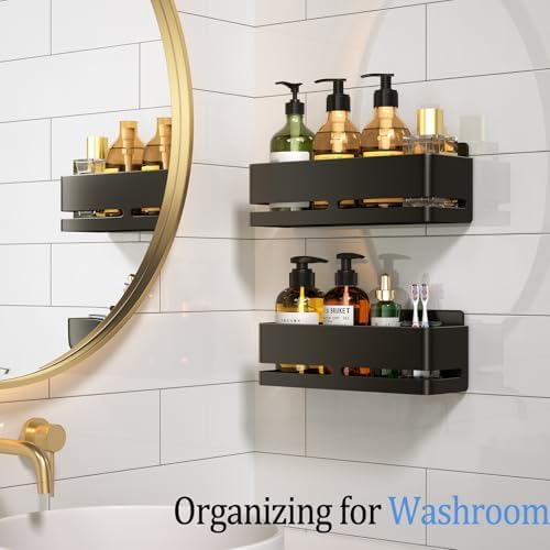 Shower Caddy,2-Pack Shower Shelf,no Drill Shower Organizer(Black)