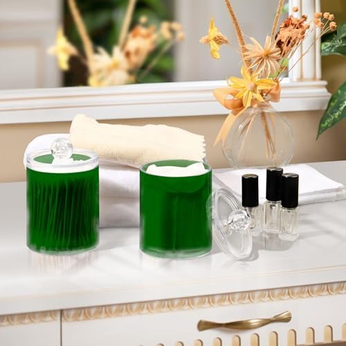 Gredecor 4 Pack Dark Green Qtip Holder Organizer Dispenser Clear Bathroom Storage Canister Cotton Ball Holder Bathroom Containers for Cotton Swabs/Pads/Floss
