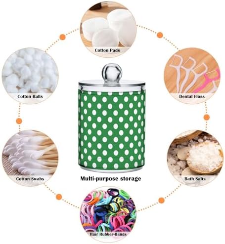 ALAZA Polka Dot Green White 2 Pack Qtip Holder Dispenser for Cotton Swabs, Balls, Pads, Floss 10 oz Plastic Canister Organizer