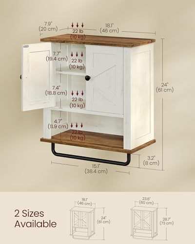 VASAGLE Bathroom Cabinet with Towel Bar, Wall-Mounted, 2 Barn Doors