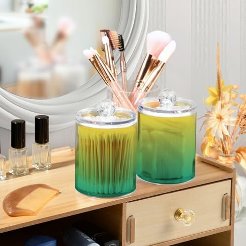 Gredecor 4 Pack Gradient Green Qtip Holder Organizer Dispenser Clear Bathroom Storage Canister Cotton Ball Holder Bathroom Containers for Cotton Swabs/Pads/Floss