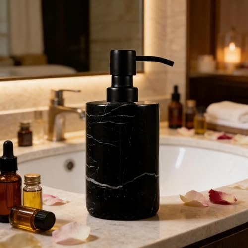 Elegant Black Marble Bath Essentials - Elevate Your Bathroom with Luxurious, Timeless Design,Marble Bath Accessories, Craftsmanship (Soap Pump)