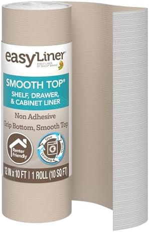 Smooth Top EasyLiner for Cabinets & Drawers, Easy to Install, Shelf Paper & Drawer Liner Non Adhesive, Non Slip Shelf Liner for Pantry, Kitchen Essentials, 12 in x 10 ft (1 Pack), 10 ft, Taupe