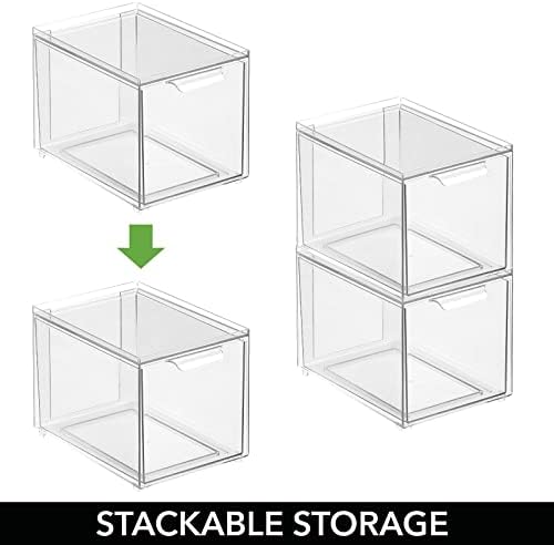 mDesign Kitchen Storage Drawer Box – Plastic Storage Box with Pull-Out Drawer – Pantry, Fridge and Cupboard Storage for Food and Snacks – Pack of 2 – Clear