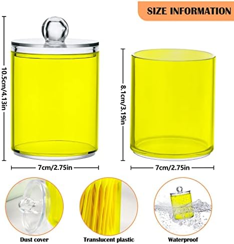 SHJI Yellow Qtip Holder Organizer Dispenser Cotton Swabs Cans Plastic Jars with Lid Set 2 Pack Bathroom Storage Canister for Cotton Ball Floss Cotton Pads