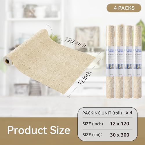 FIFTY FEET 12"x120" Non-Adhesive Shelf Liner for Kitchen Cabinets and Drawers, Washable Non-Slip PVC Cabinet Liner (Yellow)(4 Roll)