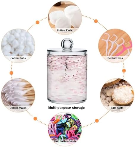 ALAZA Cherry Blossom Flower Floral 4 Pack Qtip Holder Dispenser for Cotton Swabs, Balls, Pads, Floss 10 oz Plastic Canister Organizer