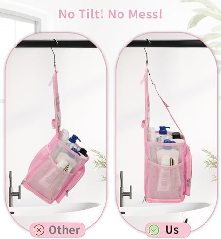 Shower Caddy Portable Mesh Shower Bag for College Dorm Room Essentials Pink