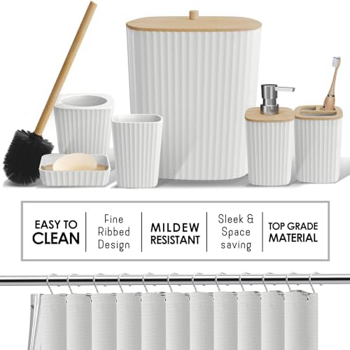 Clara Clark White Bathroom Set, Bathroom Sets with Shower Curtain and Rugs