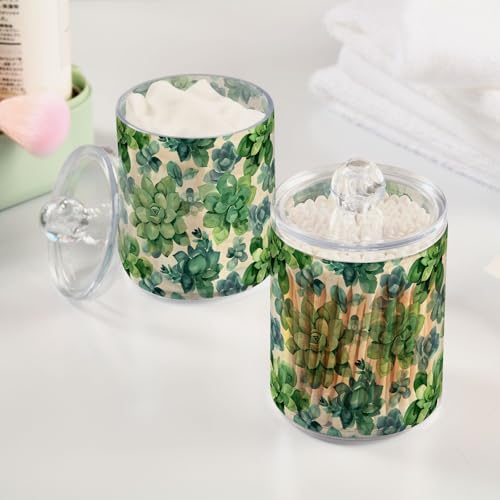 ALAZA 4pcs Flowers Boho Green Qtip Holder Dispenser 14 oz Bathroom Storage Clear Apothecary Jars Containers Cotton Ball,Cotton Rounds,Floss Picks, Hair Clips, Food