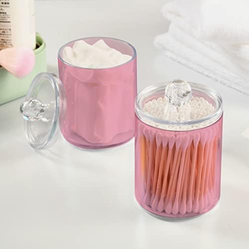 DOMIKING Pink 2 Pack Cotton Swab Holder Dispenser Plastic Jar Bathroom Storage Canister Acrylic Containers for Floss Makeup Sponges Cotton Ball
