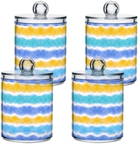 MNSRUU 4 Pack Qtip Holder Organizer Dispenser Colorful Tie Dye Bathroom Storage Canister Cotton Ball Holder Bathroom Containers for Cotton Swabs/Pads/Floss