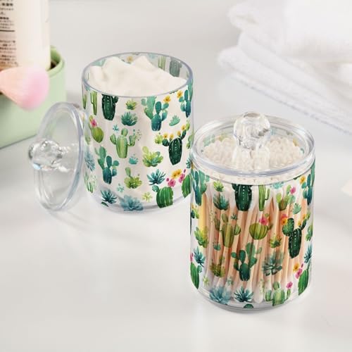 MNSRUU 4 Pack Qtip Holder Organizer Dispenser Cactus Bathroom Storage Canister Cotton Ball Holder Bathroom Containers for Cotton Swabs/Pads/Floss