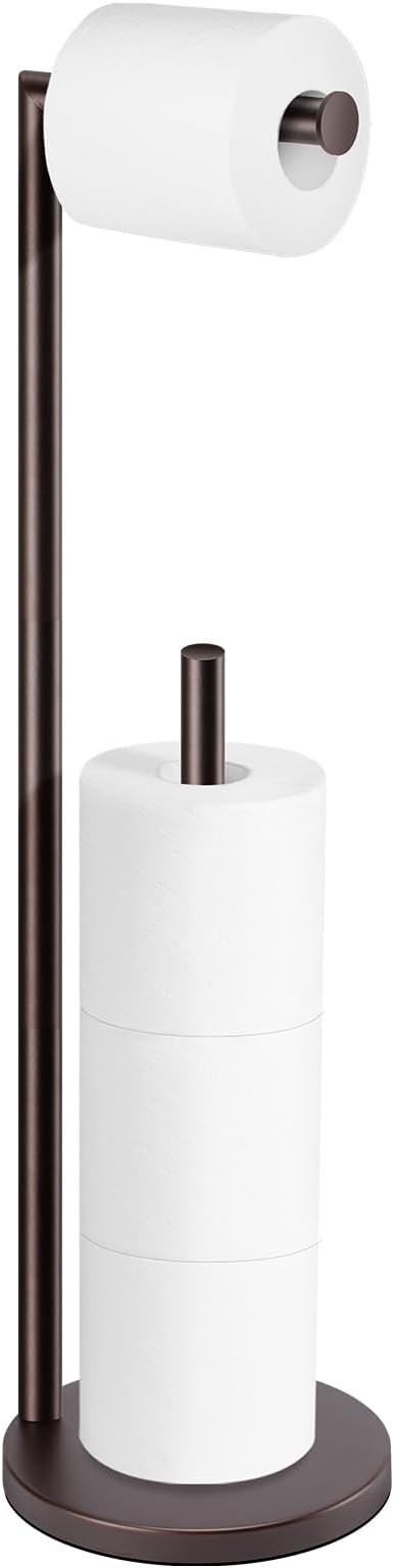 Toilet Paper Holder Stand, Bathroom Free Standing with Storage, Bronze | Rustproof Toilet Paper Roll Holder for 4 Rolls,with Non-Slip Stable Base,Bathroom Organizers and Storage