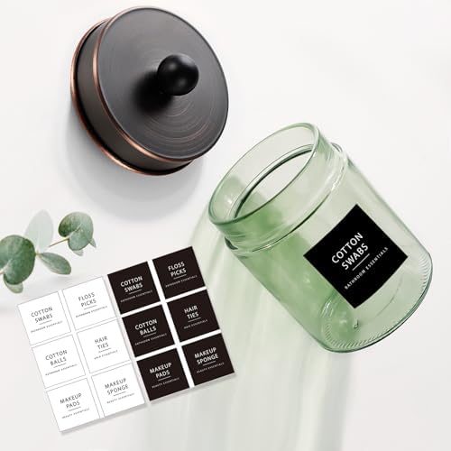 Amolliar Green Glass Qtip Holder Apothecary Jar, Bathroom Decor, ORB 4 Pack
