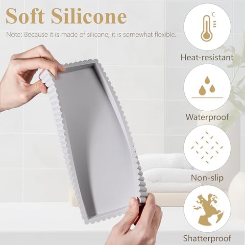 Silicone Bathroom Tray Small Vanity Tray Kitchen Counter Decor, Light Gray